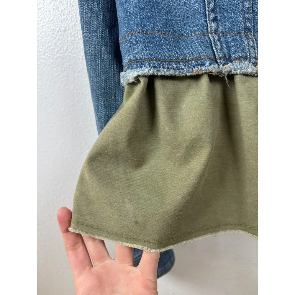 Pilcro‎ and the Letterpress Small Denim Jacket Olive Green Ruffle Hem Womens